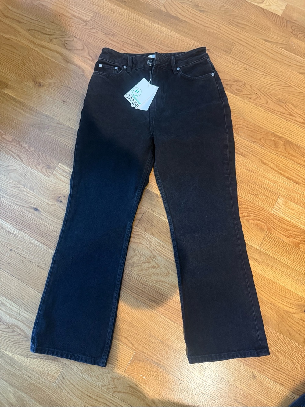 Ganni Black Ankle-Length Straight Jeans